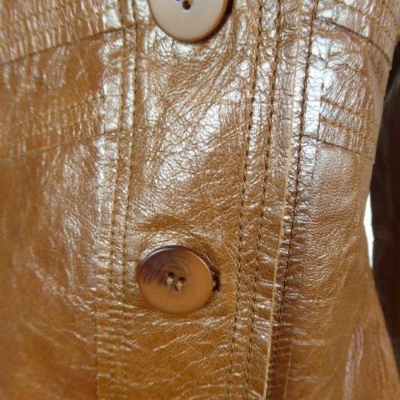 ARDEN B LEATHER brown blazer JACKET removable rabbit fur collar M fitted - Picture 6 of 12